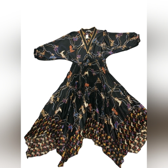 Sandro Black Asymmetrical Longsleeve Pleated Midi Dress, with Cowboy Boots EUC - Picture 8 of 9